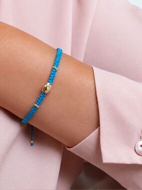 Bright Blue Braided Bracelet with Gold Bead Accents